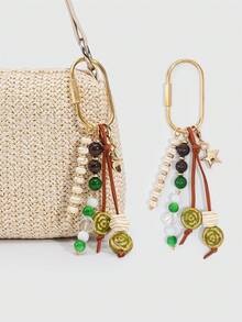 ROMWE Fairycore 1 Piece Spring Summer Dopamine Style Colorful Beaded Bag Keychain Pendant, Woven Rope Bag Charm, DIY Hanging Ornament - Green - View 5