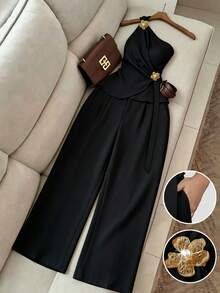 Selianne 2 pièces/Set Top sans manches asymétrique et jupe assortie pour femmes - Noir - Voir 4