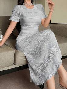 DAZY Women's Elegant Lace Solid Color Mid-Length Dress, Spring/Summer Tea Party Dark Grey Sundress - Grey - View 1