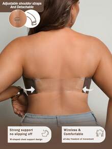DesireSculpt Plus Size Wireless Lace Front Closure Bra, Sexy Lift And Gather, Invisible Back Bra, 1pc - Mocha Brown - View 2