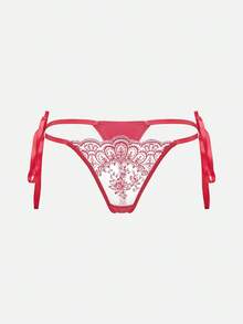 Bella Beso EverydayBra 2件組女款刺繡蕾絲內衣套裝，半透明心形胸罩與蝴蝶結內褲，舒適居家風女款兩件套夏季適用 - 酒紅色 - 查看 11