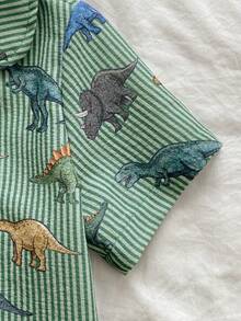 SHEIN 2pcs Boys' Dinosaur All-Over Print Collared Short Sleeve Top And Pants Pajama Set - Green - View 5
