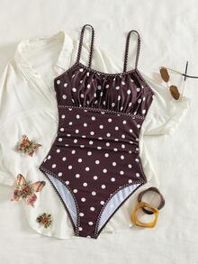 Swim SPRTY Đồ bơi nữ thời trang mới nhất, áo tắm một mảnh họa tiết chấm bi đen, phong cách thanh lịch & quyến rũ, trang phục thường ngày cho kỳ nghỉ bãi biển mùa hè - Nhiều màu - Xem 8