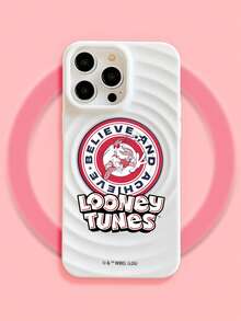 LOONEY TUNES X SHEIN 1個 Looney Tunes Bugs Bunny「相信並實現」圓形標誌印花 MagSafe 相容手機殼，波浪防滑紋理霧面白色設計，時尚卡通運動外殼，適合學生與動畫迷，開學、生日、聖誕節與新年的絕佳禮物選擇 - 白色 - 查看 3