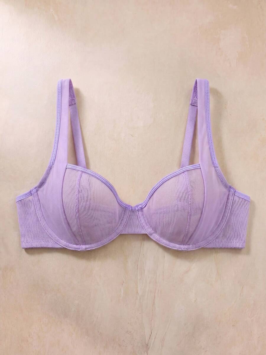 SHEIN Sheer Unpadded Bralette - Purple - View 1