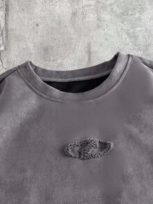 AXEPEAK Men's Fashion 3D Embroidery Round Neck Short Sleeve T-Shirt, Versatile - Grey - View 6