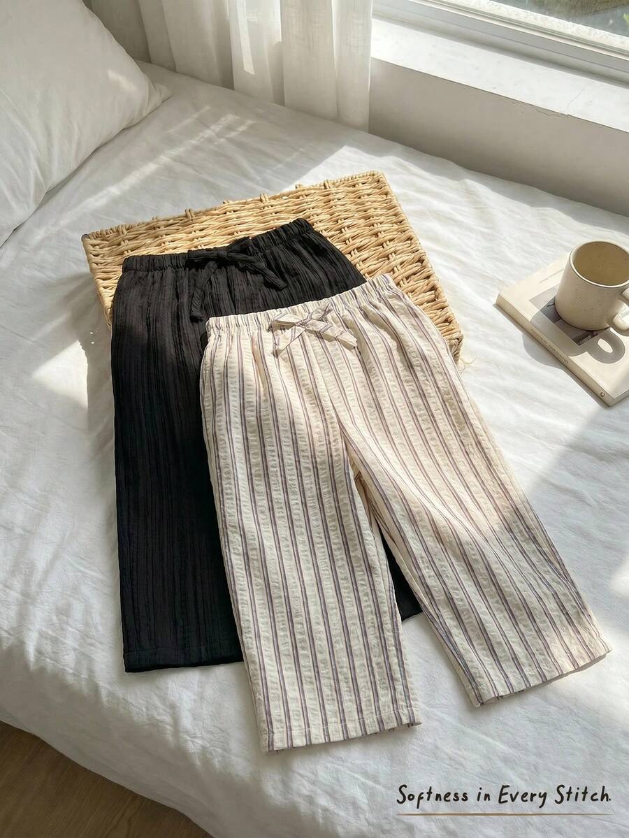 Cozy Pixies 2件裝嬰兒女童/男童皺褶紋理寬鬆寬腿褲，直筒長褲，百搭休閒褲，多件裝，度假風 - 彩色 - 查看 1