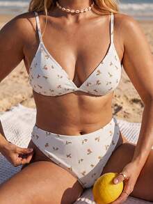 Swim Mod Plus Size Women Floral Bikini Set, Swimwear With Bra And Panty - Multicolor - View 3