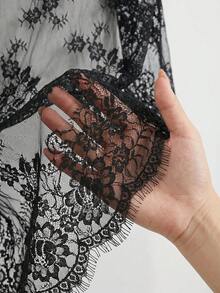 Auralis Plus Size Elegant Solid Color Lace Patchwork Slip Dress For Summer Festival Outfits For Women - Black - View 3
