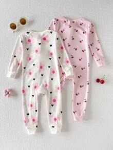 Cozy Pixies Baby Girl Floral Print Snug Fit Pajama Set, Soft Knit Round Neck Long Sleeve Romper And Leggings - Multicolor - View 4