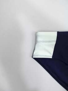 Naviga Onda Men's Contrast Color Patchwork Drawstring Waist Casual Swim Briefs, Beach, Holiday - Blue - View 6