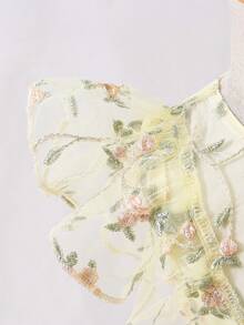 SHEIN Glamorique Kids 刺繡公主洋裝，小飛袖腰部貼身正式洋裝，適用於幼童，四季皆宜 - 彩色 - 查看 7