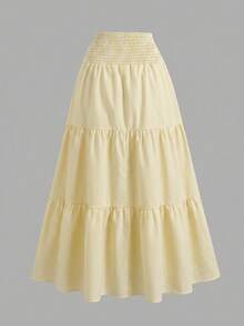 Girlism Teen Girl White,Ruffle Skirt Boho Long Skirt Break Paperbag Waist Frill Trim Ruffle Hem Skirt - Yellow - View 2
