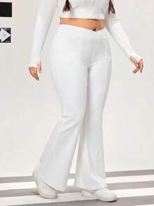 Flexra Plus Size Solid High Waist Flare Leg Skinny Fashion Jeans - White - View 3