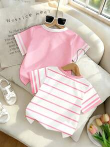 Kaos Kasual Serbaguna Lengan Pendek Leher Bulat untuk Anak Perempuan - MultiWarna - View 2