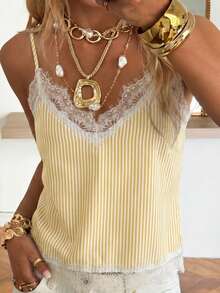 SHEIN EZwear Áo blouse sọc vàng, áo sơ mi nữ thanh lịch, áo camisole nữ màu trơn phối ren thanh lịch, áo top mùa hè, phù hợp đi làm hàng ngày, hẹn hò, tiệc tùng, Thu/Đông/Hè, Giáng sinh, Năm mới, Lễ Tạ ơn, Tiệc, Đám cưới, Bãi biển, Lễ tốt nghiệp, Thời trang, Thanh lịch, Thường ngày, Đi chơi, Hẹn hò, Đặt chỗ, Đi làm, Bóng loáng, Ngày lễ Tình nhân, Thanh lịch, Nghỉ dưỡng, Thường ngày, Y2K, Đi chơi, Lễ tốt nghiệp, v.v. - Nhiều màu - Xem 8