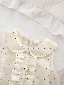 SHEIN Elladie kids 女童可愛甜美圓點印花彼得潘領無袖拼接荷葉邊裙襬洋裝，休閒夏季穿搭 - 彩色 - 查看 5