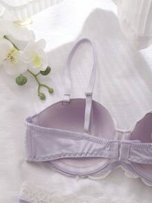 FairyFlirt Women Lace Patchwork Spaghetti Strap Bra And Panty Set, Casual Daily Underwear - Mauve Purple - View 5