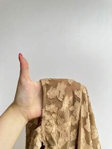 SHEIN EZwear 女士纯色心形领无袖抽绳时尚优雅荷叶边下摆背心 - 卡其色 - 查看 8