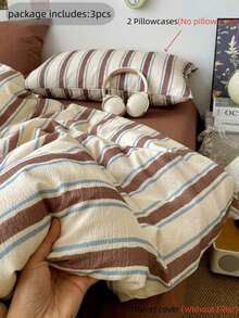 Cirelle 3pcs Retro Striped Duvet Cover Set, Polyester Bedding Set With 1 Duvet Cover And 2 Pillowcases, Soft Breathable Brown Stripes Comforter Cover For Bedroom Decor (No Insert) - Multicolor - View 8