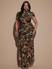 SHEIN BAE CURVE Đầm nữ size lớn họa tiết lá - Nhiều màu - Xem 6