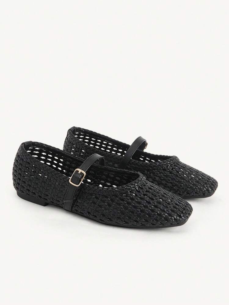CUCCOO CHICEST Women Shoes Spring And Summer Weaving Hollow Design Buckle Strap Square Toe Flat Bottom, Holiday Style Weaving Fabric Multi-Colored Women's High Heel Sandals Wear Outside Home Commuting Shopping Dating Beach Festival Gifts