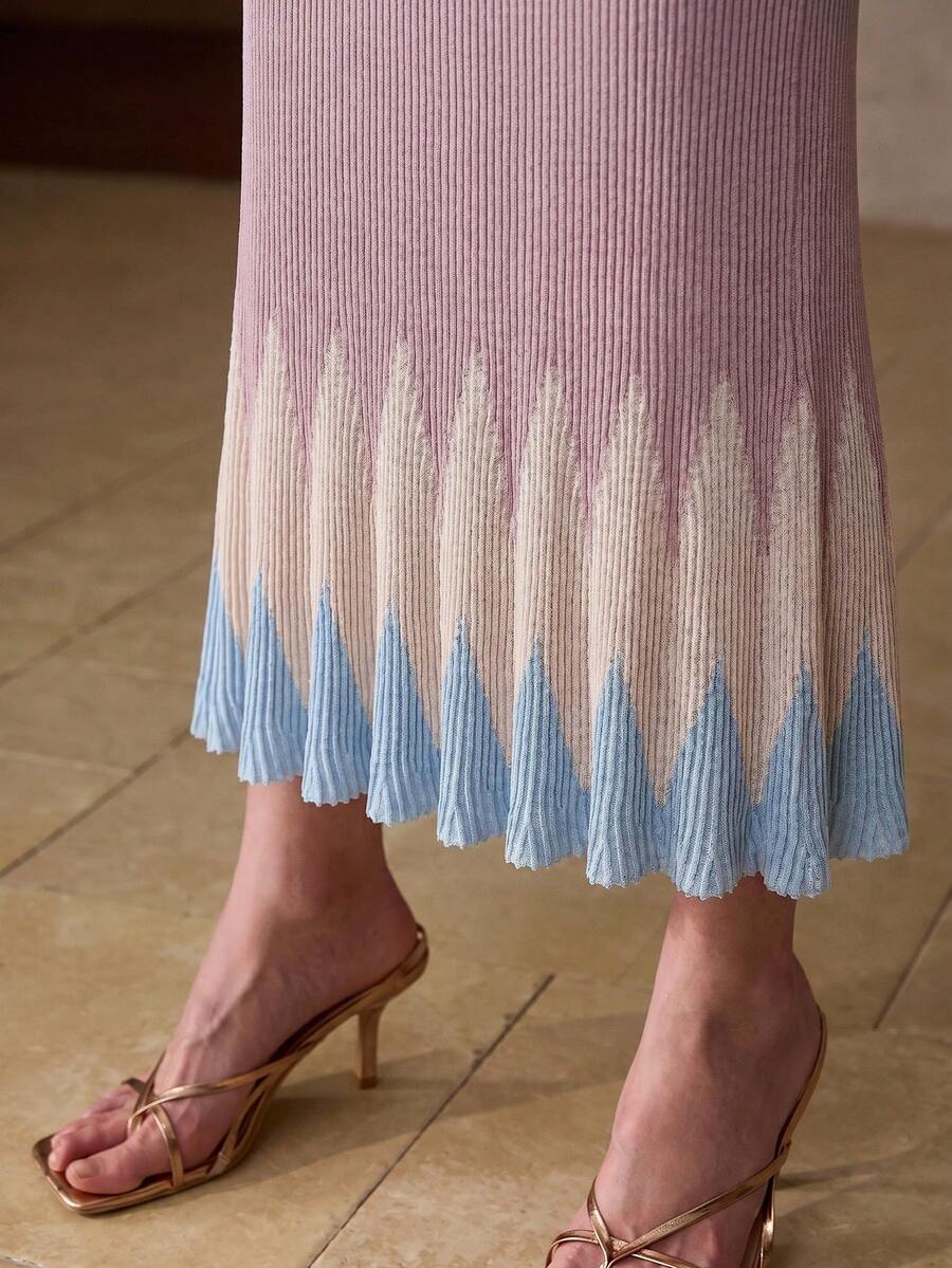 MOTF PREMIUM WOMEN'S ELASTIC OMBRE MERMAID KNIT SKIRT - Multicolor - View 2