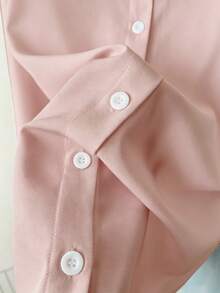 Simple, Solid-Color Women's Everyday Button-Down Shirt - Apricot - View 4