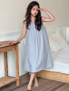 DAZY Đầm hai dây không tay dáng chữ A maxi cho bé gái tuổi teen, đồ mặc nhà - Màu xanh lam - Xem 1