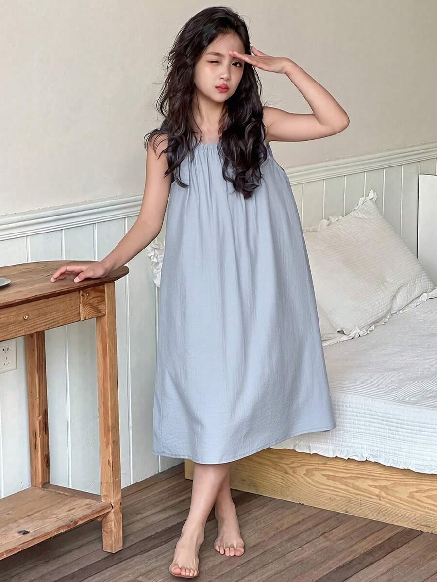 DAZY Đầm hai dây không tay dáng chữ A maxi cho bé gái tuổi teen, đồ mặc nhà - Màu xanh lam - Xem 1