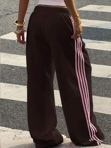 Muchica Pantalones casuales versátiles de uso diario con parches de colores para mujer de talla grande - Marrón - Ver 2