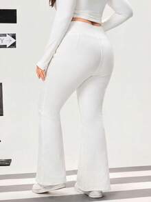 Flexra Plus Size Solid High Waist Flare Leg Skinny Fashion Jeans - White - View 2
