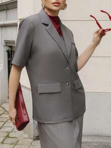 Elenary Edit Short Sleeve Casual Women's Suit Jacket Women Blazers,Fall Clothes Business Attire Summer - Grey - View 5