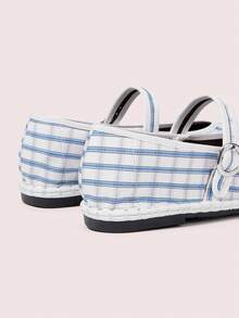 CUCCOO DOLLMOD Women's Shoes Blue Plaid Fashion Elegant Classic Comfortable Single Strap Mary Jane Flat Shoes - Blue - View 5
