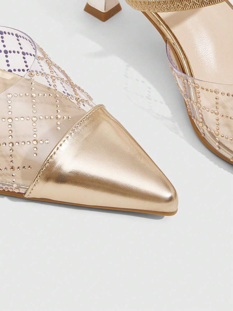 CUCCOO SZL Women Shoes Women's Fashion Pointed Clear Glass Glue Rhinestone Women's Shoes Suitable For Evening Party Party Style High Heels