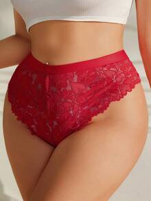 SHEIN Quần lót ren tam giác gợi cảm cạp chéo cỡ lớn cho nữ - Đỏ - Xem 4