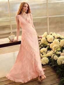 MOTF PREMIUM WOMEN'S LACE WAIST RUFFLE HEM DRESS, SPRING/SUMMER - Coral Pink - View 4