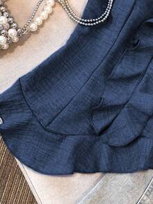 GlowEve CURVE Plus Size Women 2-Piece Set: Ruffle Hem Bandeau Top And Skort - Navy Blue - View 4