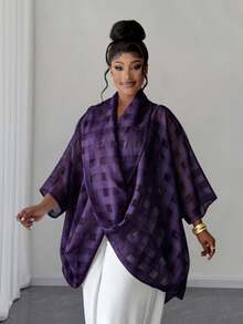 Maweii Plus Size Fashionable Commuter Twist Collar Blouse - Purple - View 5