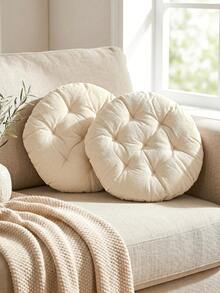 1PC Beige Canvas Regenerated Cellulose Thick Cushion, Circular Cushion, Seat Cushion, Chair Cushion - Beige - View 6