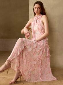 MOTF PREMIUM WOMEN'S FLORAL PRINT RUFFLE DETAIL DRESS - Pink - View 3