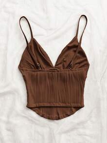 Soleia Top de tirantes ajustado de unicolor versátil para uso diario casual para mujer - Café integral - Ver 2