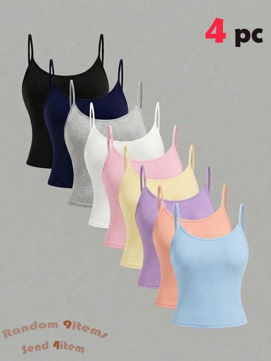 SHEIN Girlism 4件套休闲简约青少年吊带背心,适合所有季节 - 彩色 - 查看 1