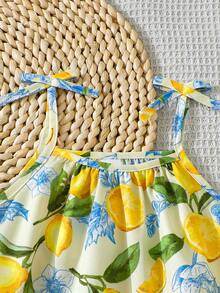 SHEIN Girls Lemon Print Casual/Holiday A-Line Slip Dress - Multicolor - View 6