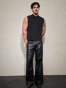 FeverCity Men's Summer Fashion New Chinese Style Stand Collar Frog Button Decor Vest - Black - View 7