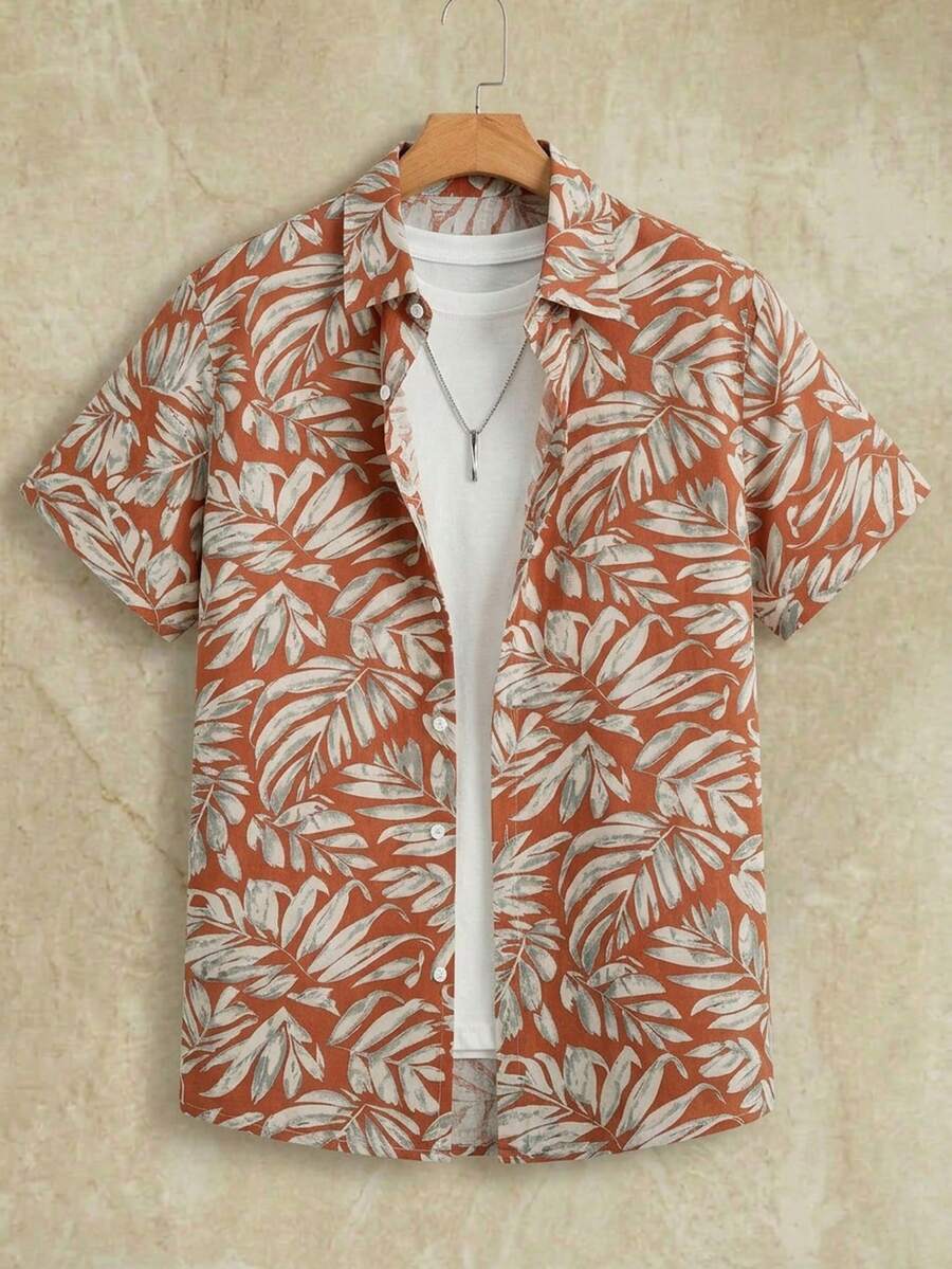 AKNOTIC Manfinity RSRT Men's Short Sleeve Woven Beach Shirt With Plant Print - Multicolor - View 1