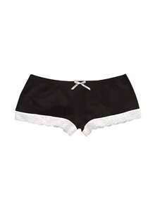 INAWLY Bộ trang phục 2 mảnh áo hai dây ren tương phản và quần short cho nữ - màu đen - Xem 3