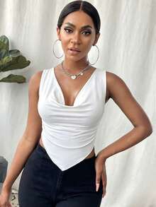 BamGleam Women's Ruched Asymmetric Hem Fashion Camisole - White - View 6