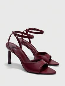 CUCCOO BIZCHIC Simple Round Toe With Stiletto Sandals, High Heels For Workplace Commuting Temperament Summer - Bang Yi burgundy - View 3