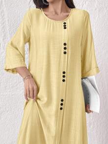 Al Najma Women's Casual Solid Color Arabic Style Dress - Yellow - View 6